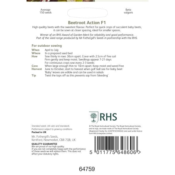 Mr Fothergills RHS Beetroot Action F1 Seeds AGM Sweet Baby or Full Size - Image 2