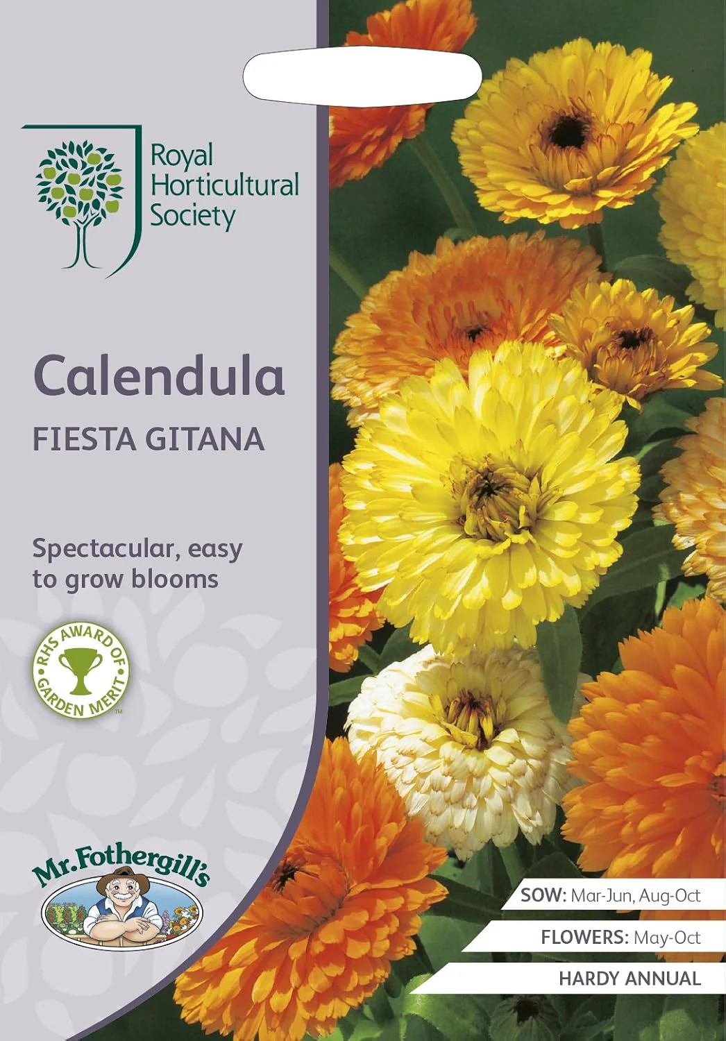 RHS Calendula Fiesta Gitana Seeds 175 Seeds, Hardy Annual Edible Flower, Yellow and Orange Summer Blooms