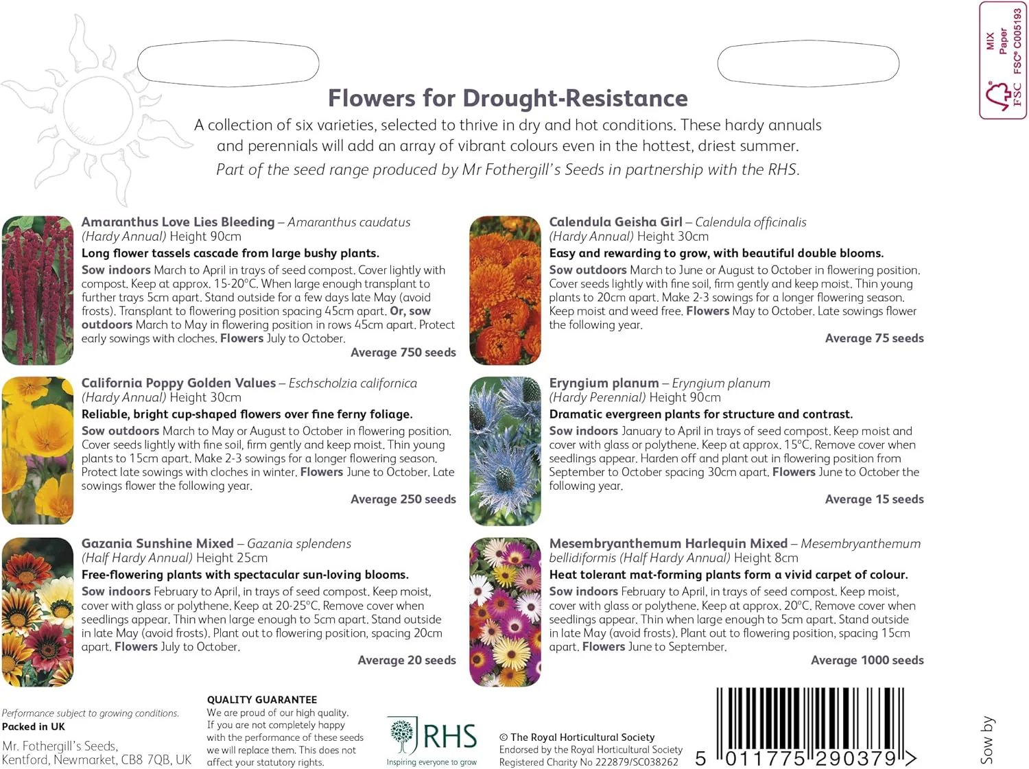 RHS Flowers for Drought Resistance Seed Collection 6 Heat Tolerant Varieties - Image 2